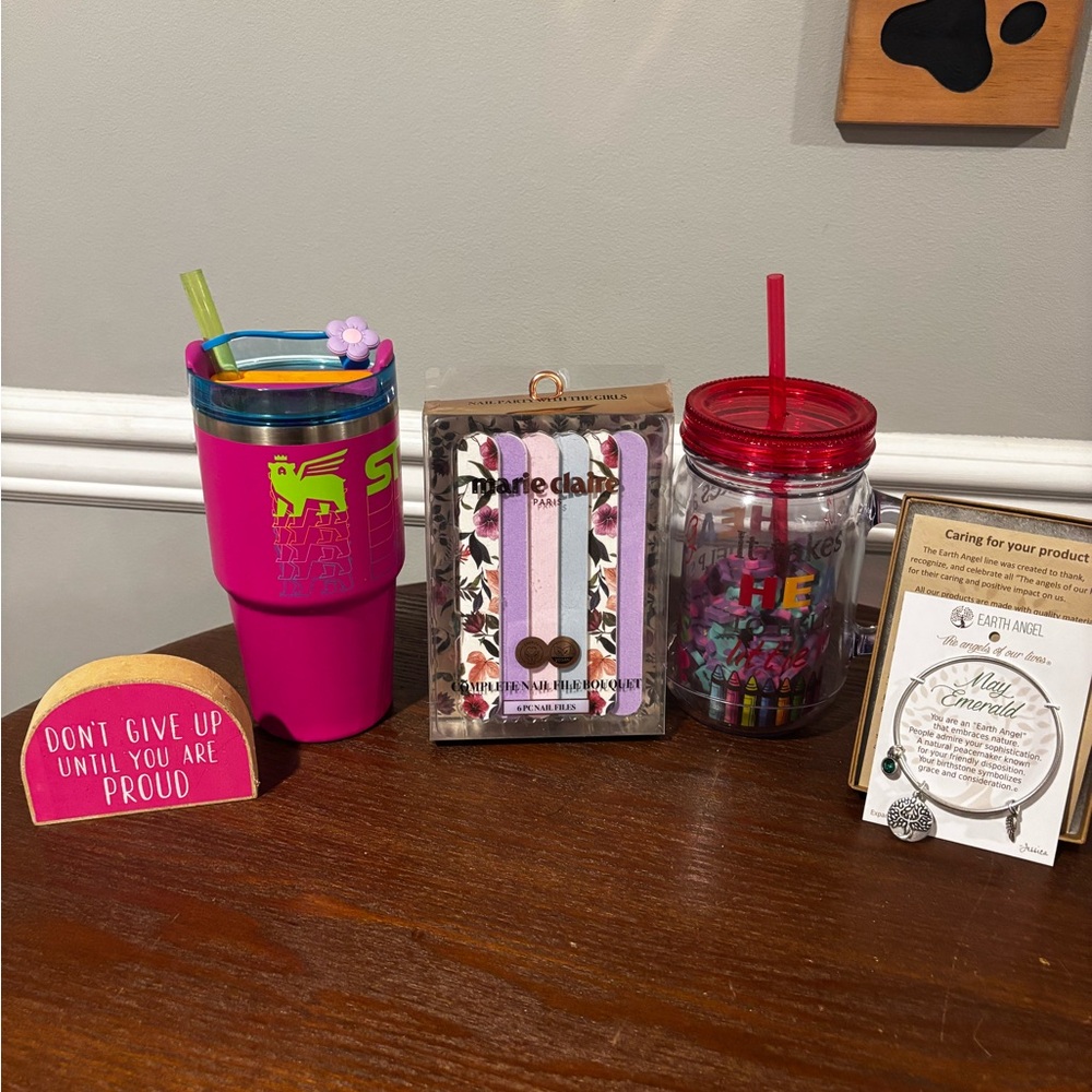 5 Piece Teacher Gift Set - Pink Small Stanley with Straw & much more! All new!